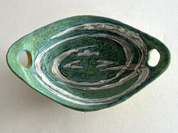 Retro, vintage Gorka Lívia zöld tálka, kerámia tál, asztalközép, kínáló