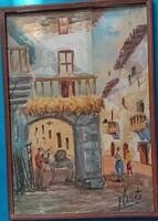 Olvashatatlan : Városi utca csacsival ,  tájkép