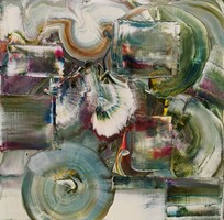 Baján Ildikó festmény 50 x 50 cm. Nosztalgikus hangulatban.