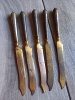 5 db pazar antik ezüstözött markolatos réz kés (20 cm)