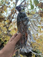 Hatalmas Muranó színes Üveg Papagáj fúvott üveg mestermű. Magasság 25,5 cm