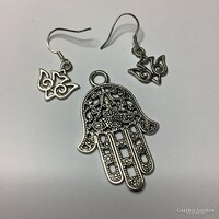 Ezüst medál fülbevaló 925 ezüst kampóval segítő kéz Fatima keze Judaica Iszlám Marokkó Török