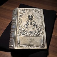 Régi rózsafüzér vagy kereszt tartó ezüst vagy ezüstözött szelence, kis doboz, régi vallási emlék