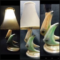 Retro lüsztermázas kerámia vitorlás hal lámpa, Iparművészeti Vállalat burával 1960-70 évek Hibátlan