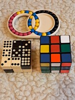 (60) Retro Rubik kocka,dominó,bűvös gyűrű,logikai játékok!