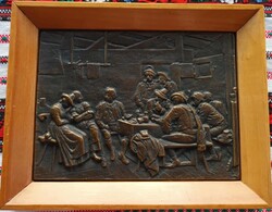 Tömör bronz relief keretben