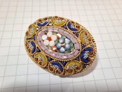Muránói mikromozaik bross, velencei üveg bross, 3,3  x 2,6 cm
