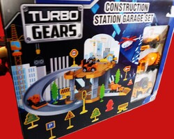 Nagyon szép ÚJ játék ÚTÉPÍTŐ garázs autopálya + 3 db MUNKAGÉP auto szett dobozával bont dobozával