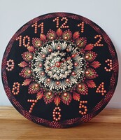 ÚJ! Piros narancs sárga Fali óra mandala díszítéssel, kézzel festett, 25cm