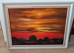 Eladó Bánkuti Gertrúd olajfestménye, "Naplemente" témában.