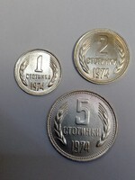 Bulgária - 1, 2, 5 stotinki - 1974 coin