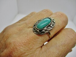 Gyönyörű antik kézműves  ezüstözött  gyűrű kék kővel