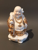 Kínai porcelán Buddha szobor, gazdagon aranyozva (10cm)