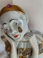 Porcelán Pierrot szobor, Swarovski kristályokkal