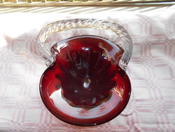 VINTIGE Súlyos kézműves darab kínáló kosár- talp lapra csiszolt 19 cm X 14 cm