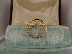 Antik arany zománcos szecessziós bross / kitűző