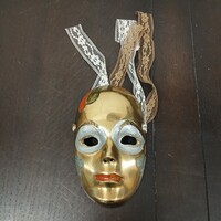 Pazar régi réz zománcozott maszk I. (12x7x3 cm)