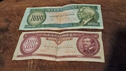 1000 forintos 1983-ból  A széria és 100 forintos 1993-ból