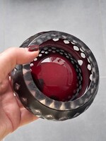 11 cm-es fekete ametiszt / bordó / burgundi csiszolt kristály hamutartó hamutál