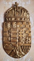 Magyar koronás tömör réz címer  16 x 7, 5 cm