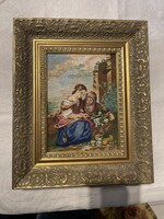 Antik tűgoblein nagyon szép fa keretben.