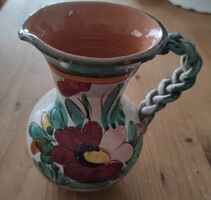 Különleges régi belga kézműves kancsó – fonott füllel