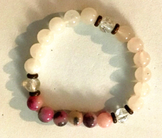 Rodokrozit, Rózsakvarc, Hegyikristály és feér Jade Rugalmas sztreccs-szálon karkötőnek