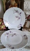 Antik, lila mákvirág dekoros, porcelán, nagy méretű lapos tányérok