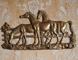 Négy akasztós lovas jelenetes réz kulcstartó  18 cm x 9,5 cm