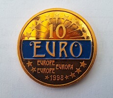 10 Eurós érme, az első színes Euro, 1998, eredetiségi igazolással