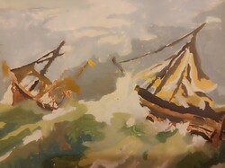 Hajók a viharban.ismertlen festő