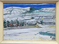 Sváby Lajos (1935-2020) : Téli táj,Képcsarnokos,60x80 cm.