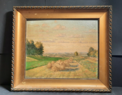 Szénaboglyák 1947, "Zienert" jelzéssel - napsütötte tájkép, derűs panoráma - német vagy osztrák?