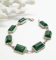 Ezüst karkötő VALÓDI MALACHIT kővel
