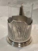 Szovjet “kozmosz út a csillagok felé” ezüstözött teáspohár/podstakannik