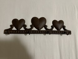 Nagyon szép szíves öntőtt vas fogas, akasztó.