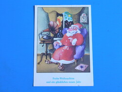Német (NDK) karácsonyi / újévi képeslap: Mikulás gramofonnal