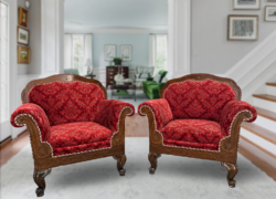 Kényelmes, tágas, mutatós antik intarziás fotel szólóban, párban