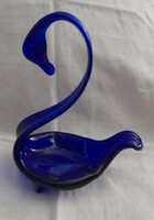 Üveg hattyú kínáló kék 23 cm