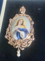 Antik 14k arany porcelán Sz. Mária medál  7 X 12 cm
