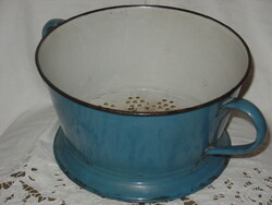 KÉK ZOMÁNCOS GYÜMÖLCSMOSÓ  SZŰRŐTÁL  LASKA SZŰRŐ FALUSI PARASZTI KERTI DEKOR KORONÁS CÍMER BUDAFOK