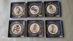 Darabáron !! Jelzett Gisela Gottschlich festett porcelán kép fém rózsa keretes tányér  dobozában