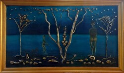 Nyáresti part/1995.110x65 cm különleges alkotás érkezett Prima díjas művésztől.Károlyfi Zsófia /1952