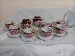 Orosz porcelán Polonne teáskészlet bazsarózsa mintával