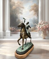 Pierre- Jules Mène (1810 - 1879) nyomán - Arab lovas solymász bronz szobor talapzaton