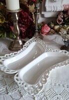 Fehér porcelán, áttört szegélyes, pillangó alakú kínáló tál, asztalközép, szép, hibátlan