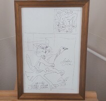 László Ákos egyedi grafikája tollrajz  33x47 cm kerettel