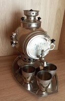 Ritka mini retro zsiguli Szovjet (orosz) vodkás szamovár stampedlik, tálca, nagyon jó állapotban
