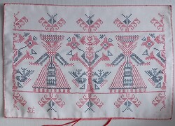 Erdélyi szász hímzés, kézimunka régi len párnahuzaton