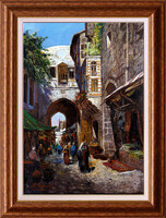 Alim Adilov: Utcai árusok- kerettel 84x64 cm - alkotás:  70x50cm - AA025/875